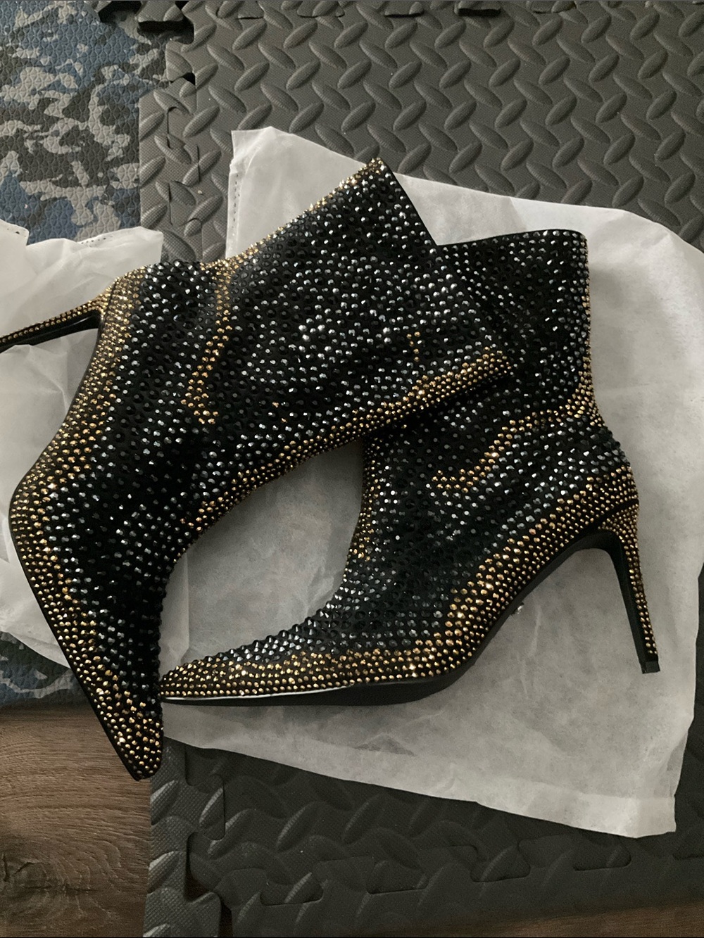 Azalea Wang Black Gold Blue Crystal Boots